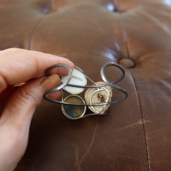 Melissa Joy Manning OOAK sterling silver, tigers eye, agate & fossil cuff MJM - Picture 7 of 16